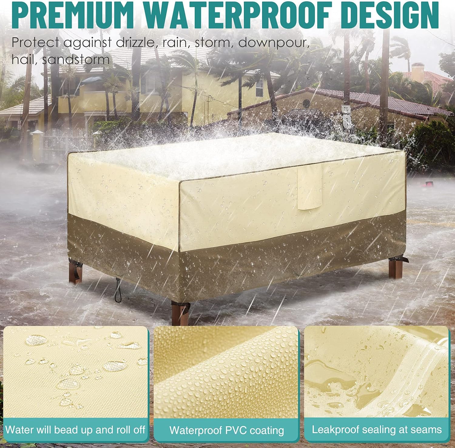 Asinking Heavy Duty Rectangular Patio Table Cover, 100% Waterproof Outdoor Lawn Patio Furniture Cover with Air Vents for All Weather Protection, 72W x 44D x 23H inches, Khaki/Brown : Patio, Lawn & Garden