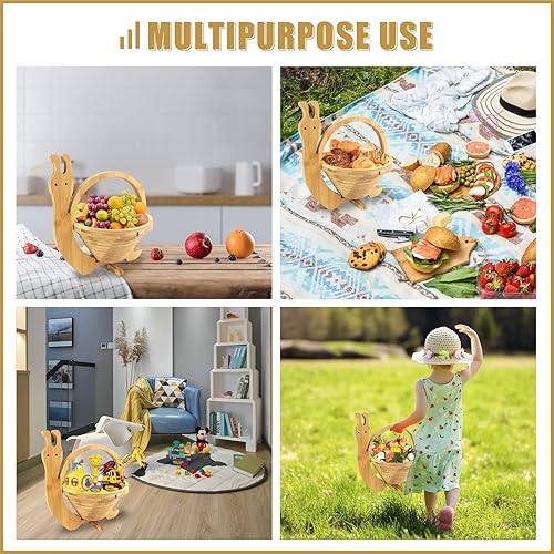 Miniatura 6 de MYOSOTIS Cesta de fruta plegable de bambú plegable de frutas y verduras BasketF para fiesta de vacaciones (caracol)