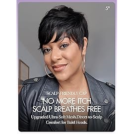 LUVME HAIR Ultra Comfort Throw On & Go Short Pixie Cut with Bangs 5 Inches Skin Friendly Cotton Cap 100% Real Human Hair Glueless Wig Glueless Wig Hair Loss Friendly Full Machine Made 22.5 Wig Cap