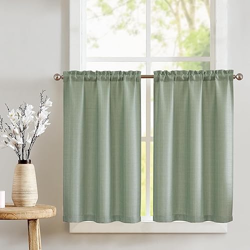 JINCHAN Cortinas de cocina de 24 pulgadas, cortinas texturizadas de lino para sala de estar, baño, casa de campo, juego de media ventana, filtro de