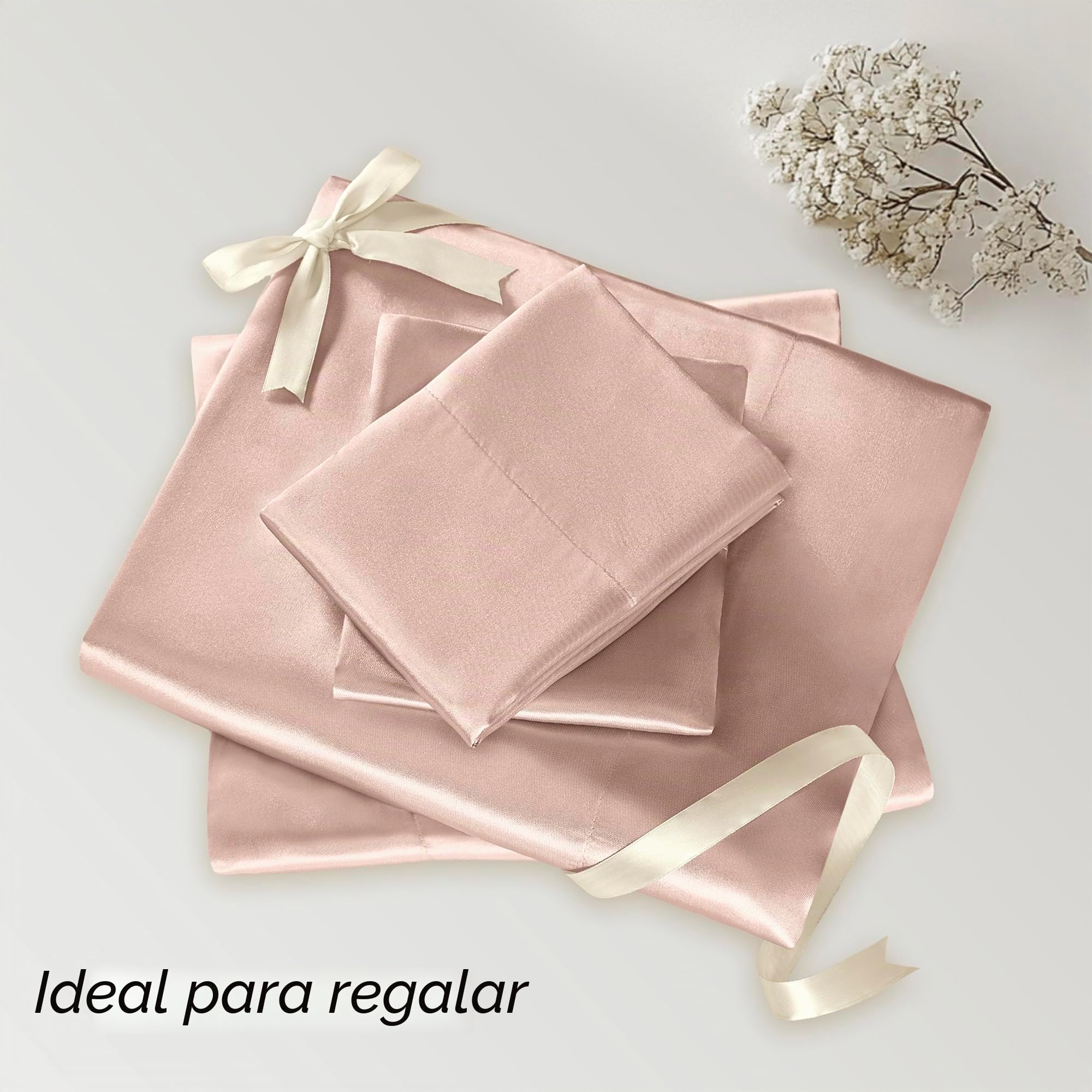 Madison Park Essentials - Juego de sábanas de satén Lujoso y Sedoso con Brillo Natural, Bolsillo Profundo de 16 Pulgadas de Profundidad, elástico en Todo el año, matrimonial, Rubor, 6 Piezas