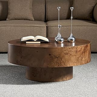 Burl Wood Coffee Table for Living Room Round Wood Coffee Table with Pedestal 31.49" Modern Circle Center Tables Accent Tables for Apartment, Easy Assembly, Brown