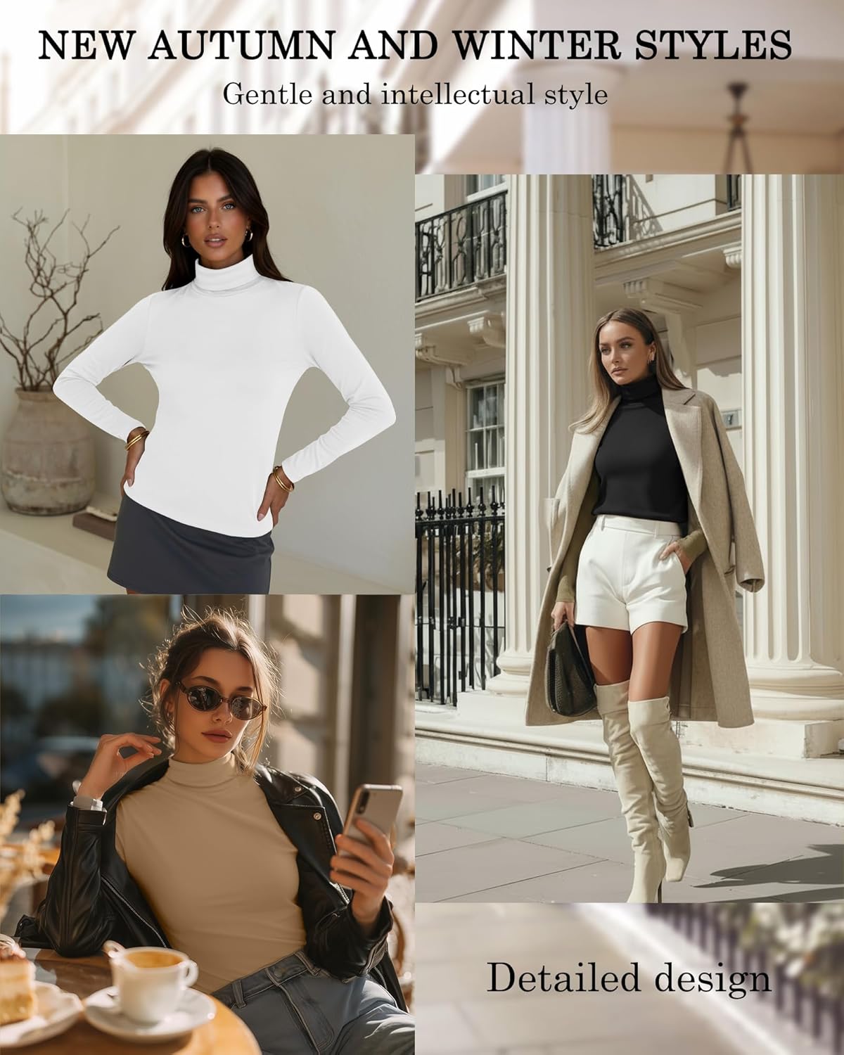 3 Pack Women's Cotton Turtleneck Tops Long Sleeve Shirts Stretch Undershirt Casual Basic Fall Winter Clothes - Image 2