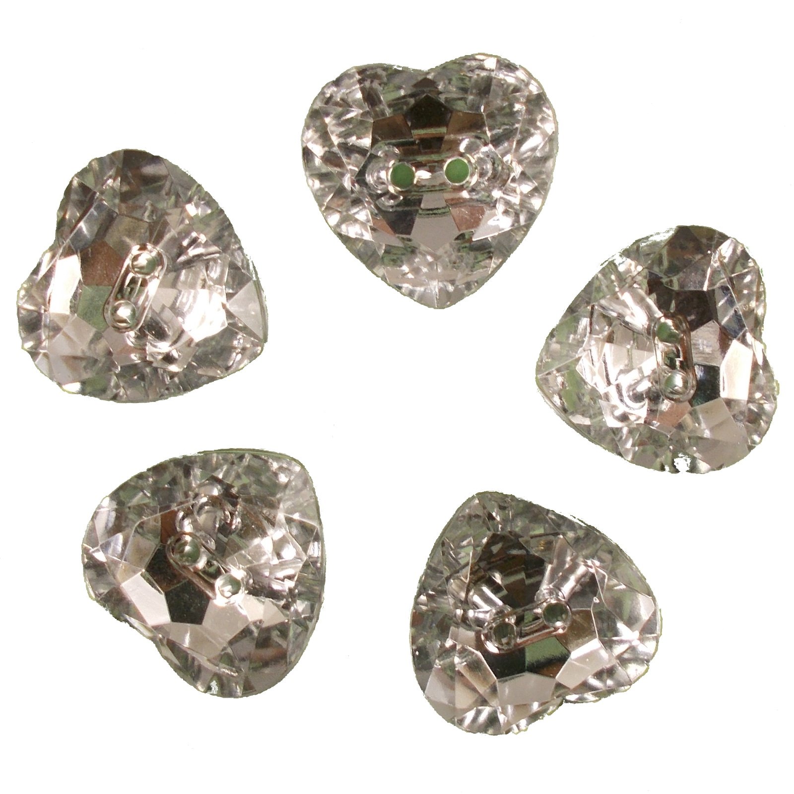 Acrylic Crystal Effect Heart Shape Buttons 12mm Pack of 5 (Clear)