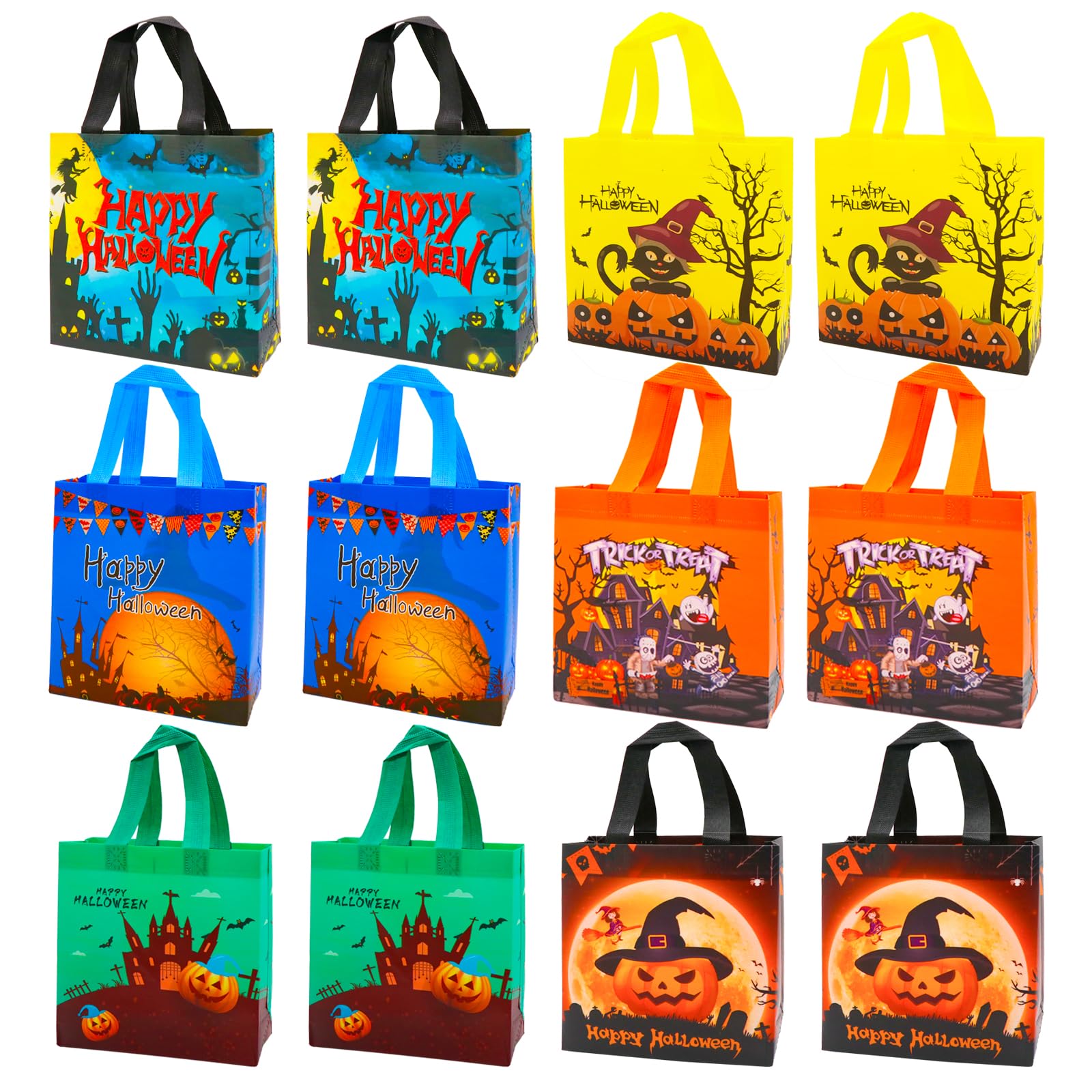 Tiuyov Halloween Treat Bags 12 Packs, 8 x 8 x 6 Inches Halloween Tote