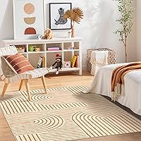 Vista 5 de Washable Area Rug 5x7 - Boho Living Room Rug Soft Bedroom Rug Ultra-Thin Orange Modern Abstract Rainbow Dining Room Rugs Indoor Carpet for Living