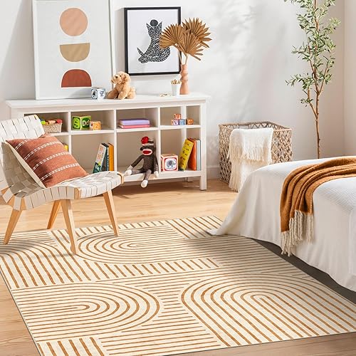 Miniatura 5 de Alfombra lavable de 5 x 7 pies, alfombra bohemia suave para dormitorio, ultra fina, naranja, moderna, abstracta, arco iris, comedor, alfombra