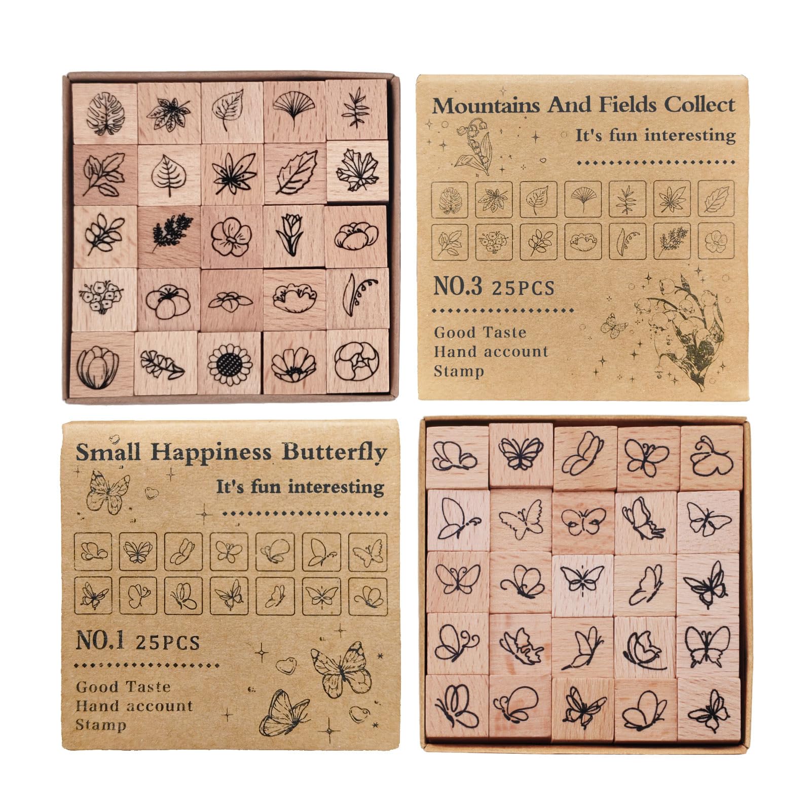 Lucxhcky 50 Pcs Wooden Rubber Stamp Set With Butterfly Plant And Flower Stamp, Rubber Stamps For Crafting Art Creation Diary And Card Making Scrapbooks