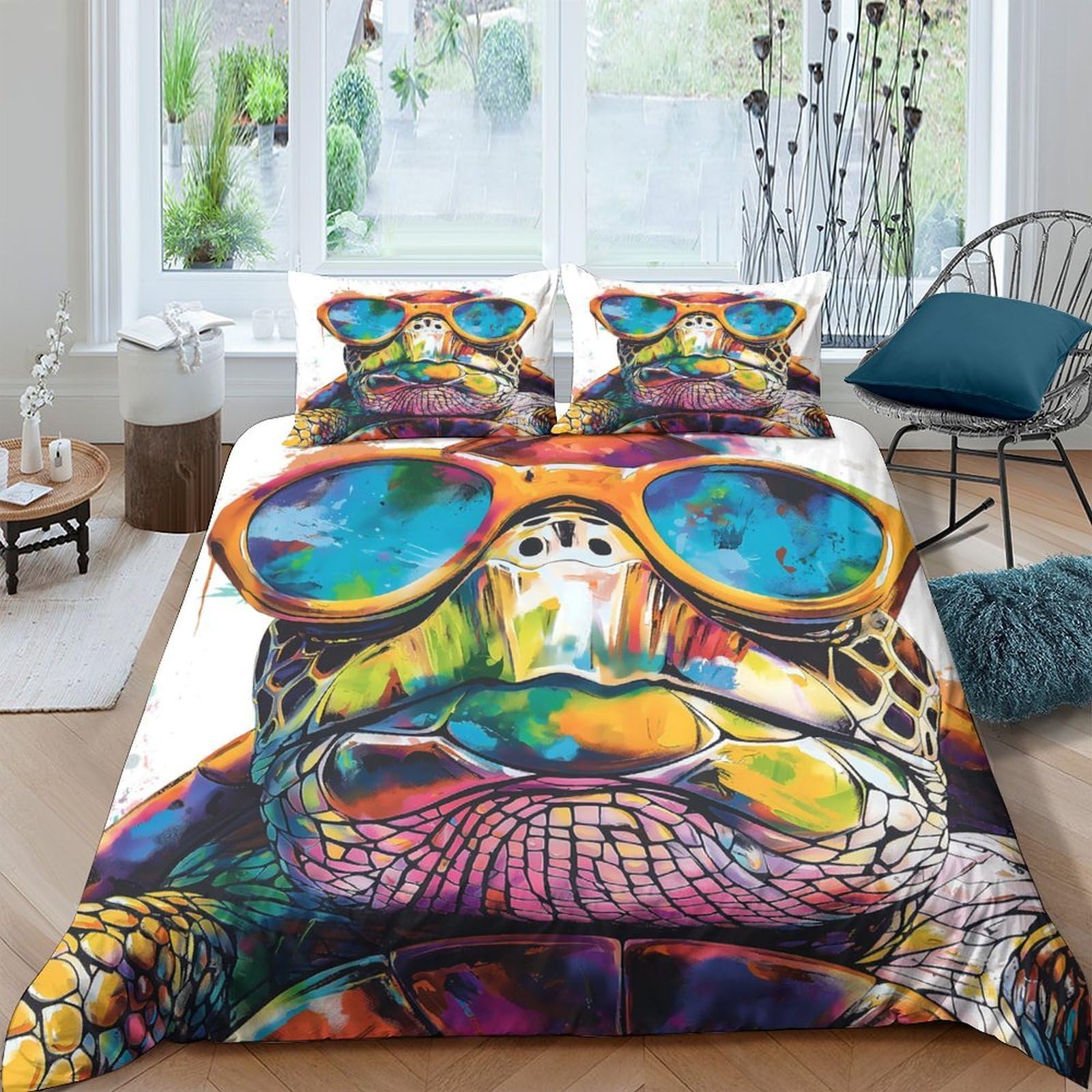 Ctjqhvkz Style-7 3D Printed Colorful Gorilla Fitted Sheet Microfiber Soft Breathable Graffiti Sunglasses Bed Cover For Bedroom Dorm Decor Mattress Protection Single（135X200cm）