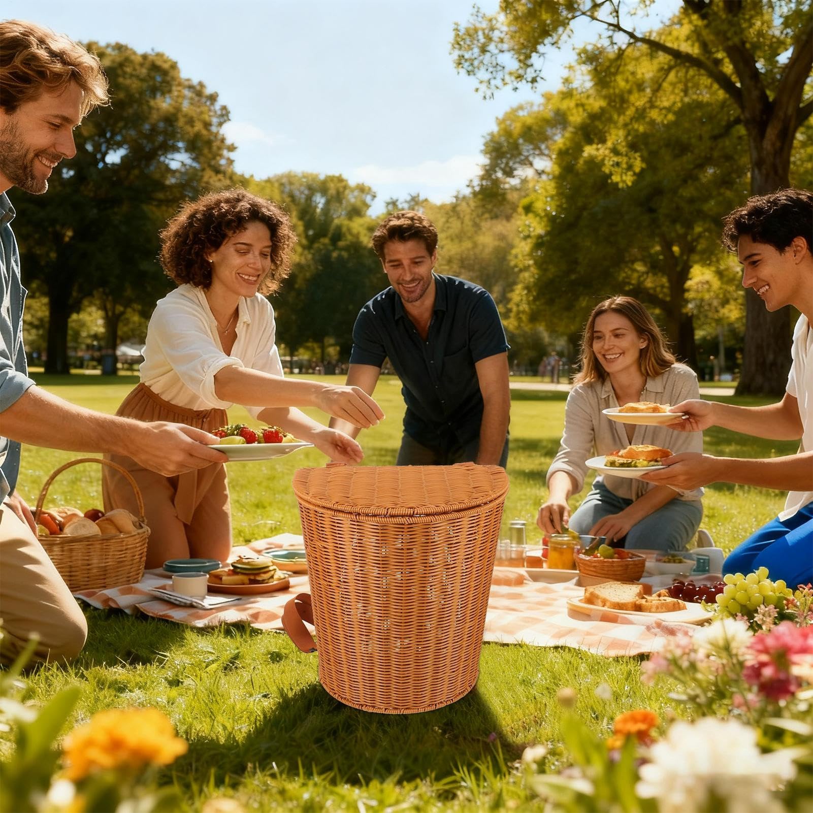 Borsa Da Picnic Capacità Ampia con Bretelle Trasporto | Zaino in Rattan Sintetico per Picnic per Outdoor, Campeggio, Pesca, Casa, Cucina, Fattoria, Frutta e Verdura