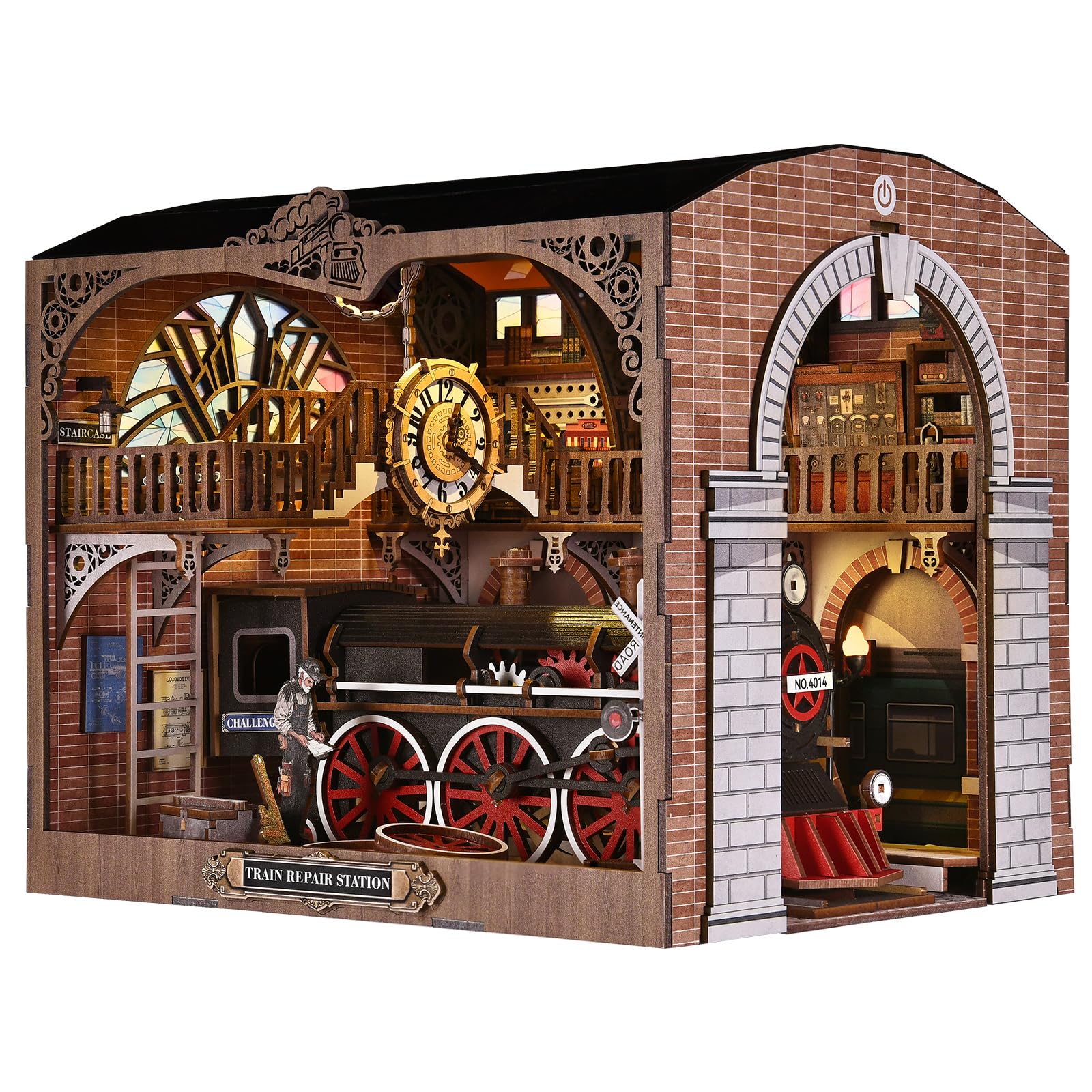 ETKVR Miniature Dollhouse Kit, DIY Mini House Kit for Adult, 3D Wooden Puzzle Book Nook Kit, Diorama Building Bookshelf Decor Gifts for Family Friends, Big Size Model - Train Station
