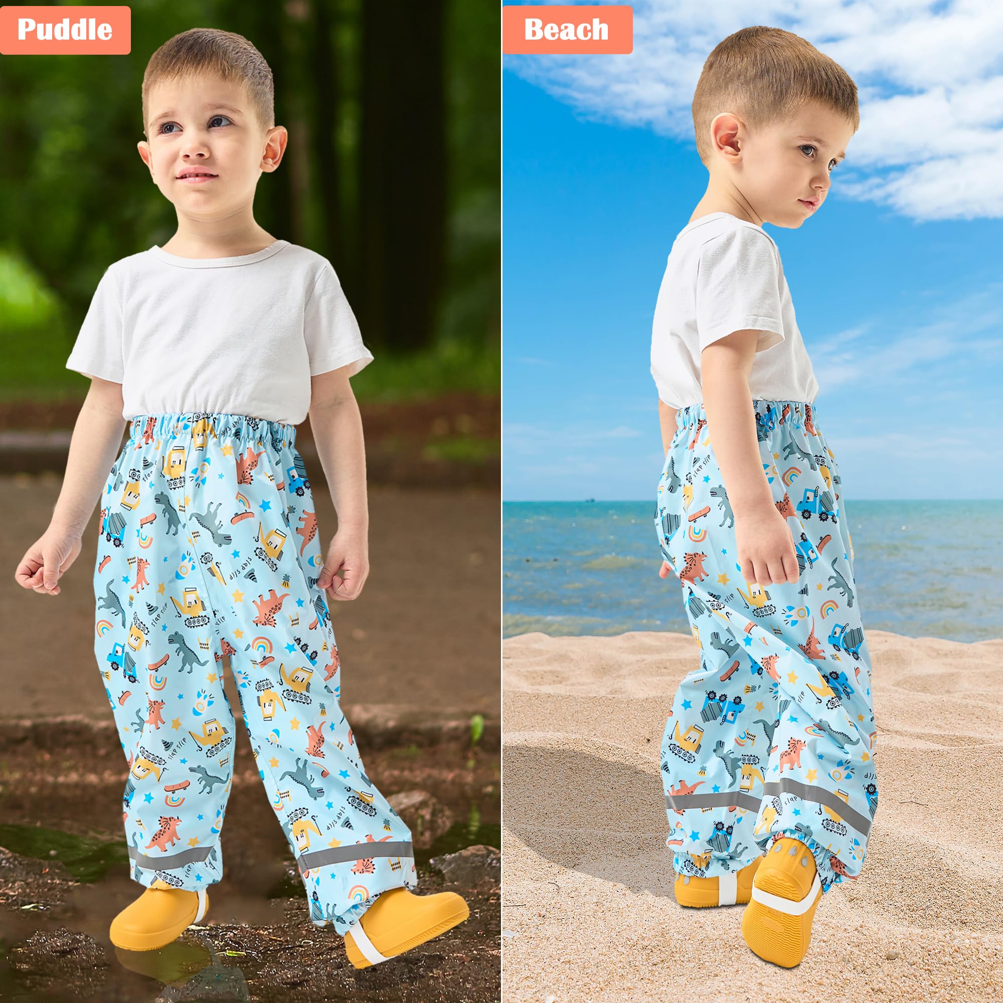 Fewlby Pantalones Impermeables para Niñas Niños Pantalones de Lluvia Mono Impermeable con Tiras Reflectantes Chubasquero Outdoor Traje Impermeable