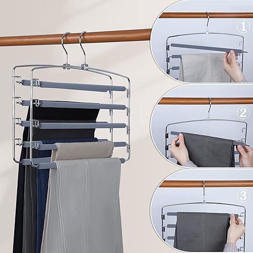 Miniatura 3 de TOPIA HANGER Perchas para pantalones que ahorran espacio, paquete de 3 organizadores de pantalones con brazo oscilante para armario, organizador