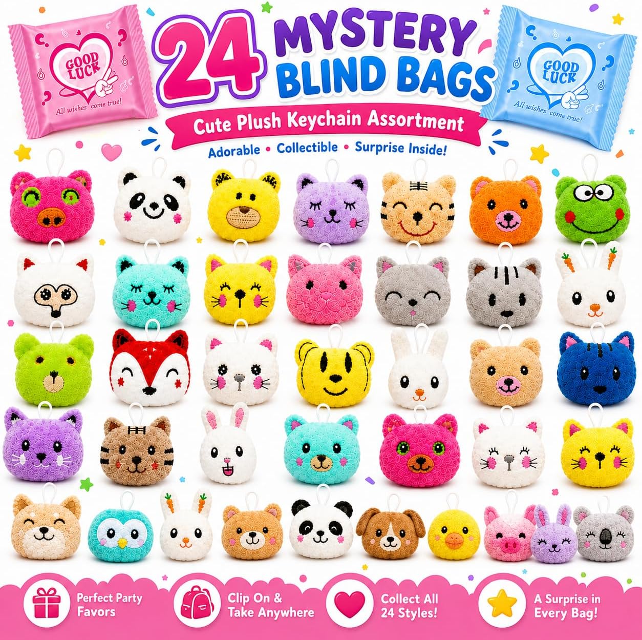 24 Pack Mini Stuffed Animals Blind Bags, Assorted Plush Animal Random Designs, Mini Cute Plushies Small Stuffed Animal Toys for Classroom Prizes, Treasure Box Rewards, Birthday Party Favors Goodie Bag image 4