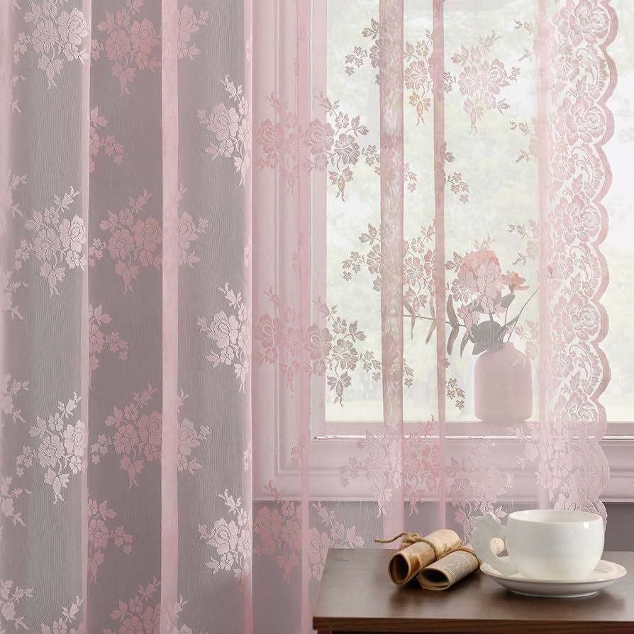 Amazon.com: Kotile Pink Lace Curtains 54 Inch Length
