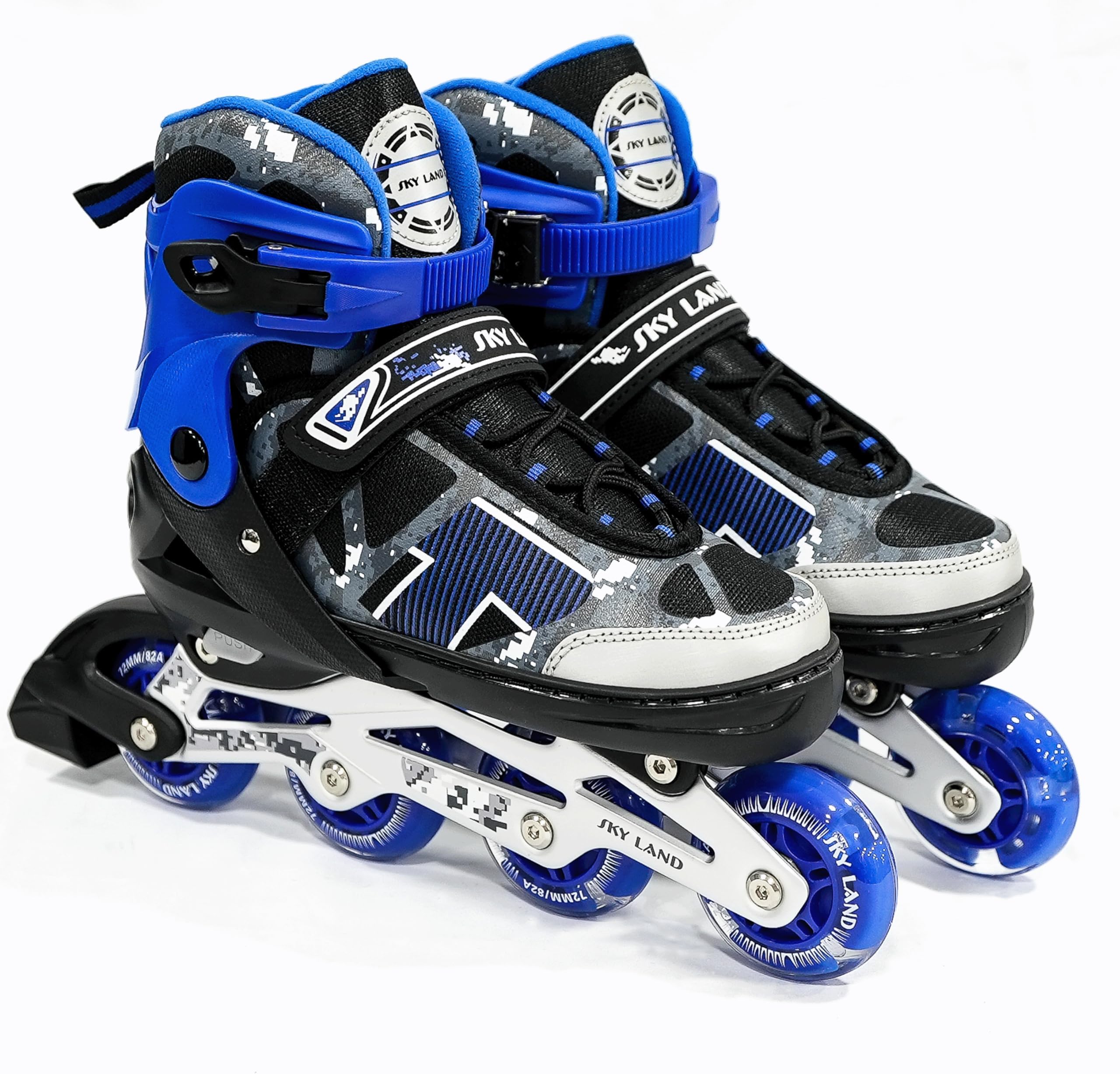 SKY LAND Professional Inline Skates with 8 Illuminated Wheels - Comfortable Roller Skates for Kids And Teens-Blue