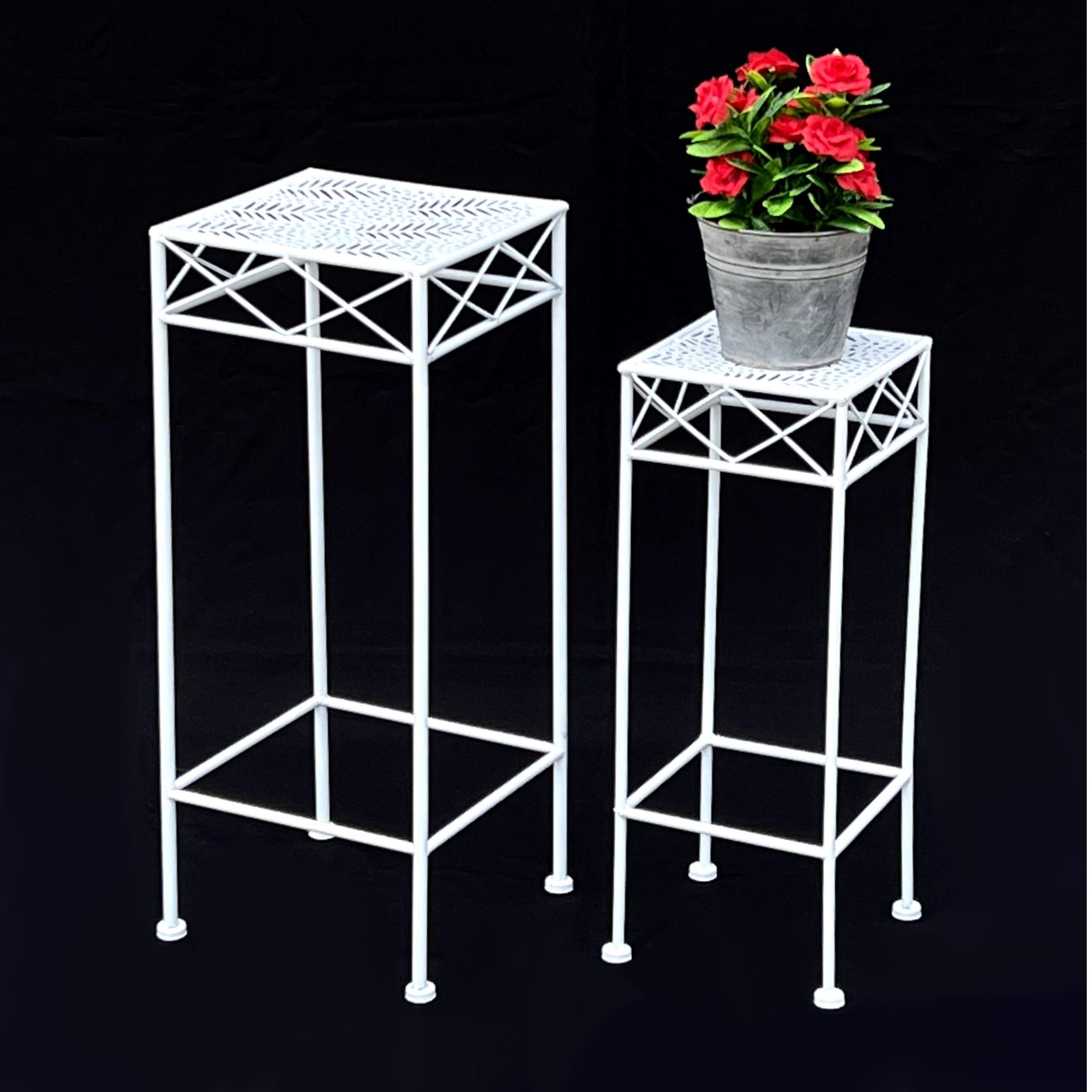 DanDiBo Blumenständer Metall Weiss Eckig 96314 2er Set Pflanzenständer Blumenhocker Beistelltisch Blumensäule Modern Pflanzenhocker