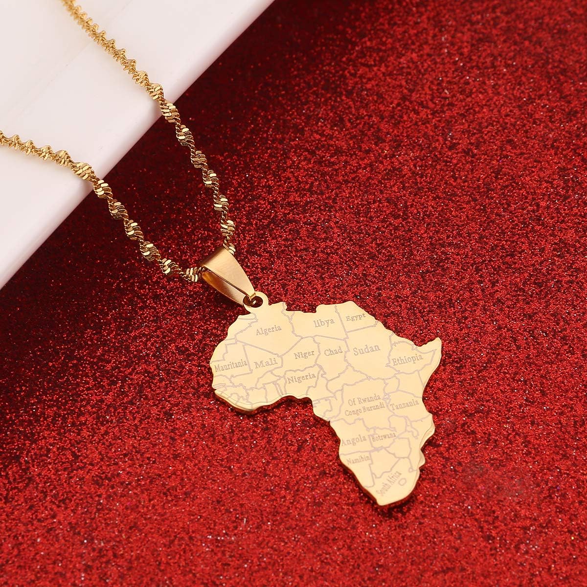 Stainless Steel Map of Africa Country Pendant Necklace Men Women Hip Hop African Jewelry - Image 3