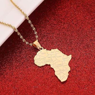 Stainless Steel Map of Africa Country Pendant Necklace Men Women Hip Hop African Jewelry