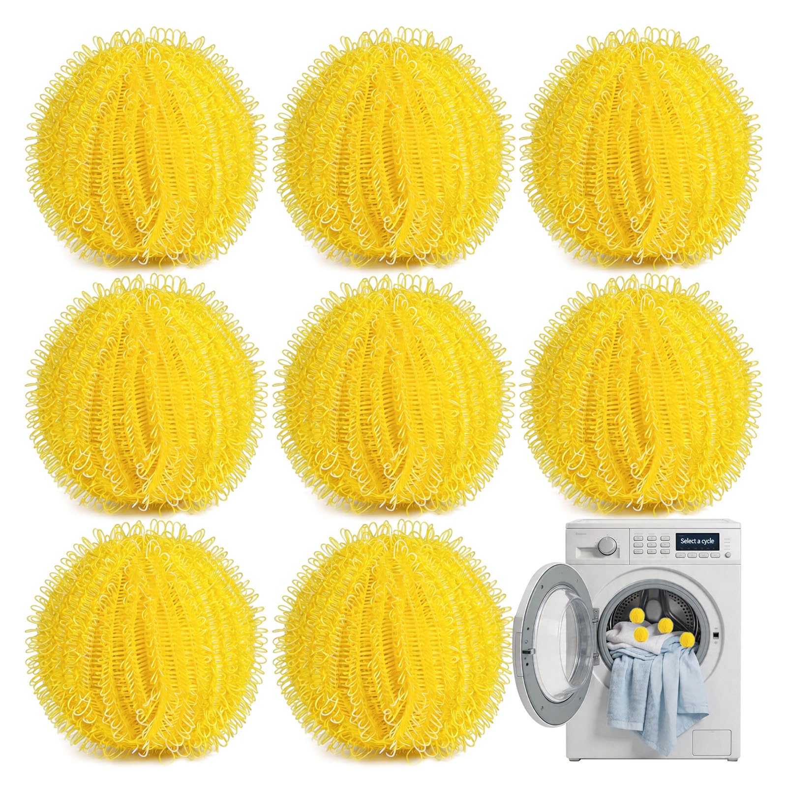 Laundry Balls, 8PCS Pet Hair Remover for Laundry, Reusable Lint Catcher Washing Machines Animal Fur Clothes Hamper Hair Remover for Laundry Bedding Clothes（8,Yellow)