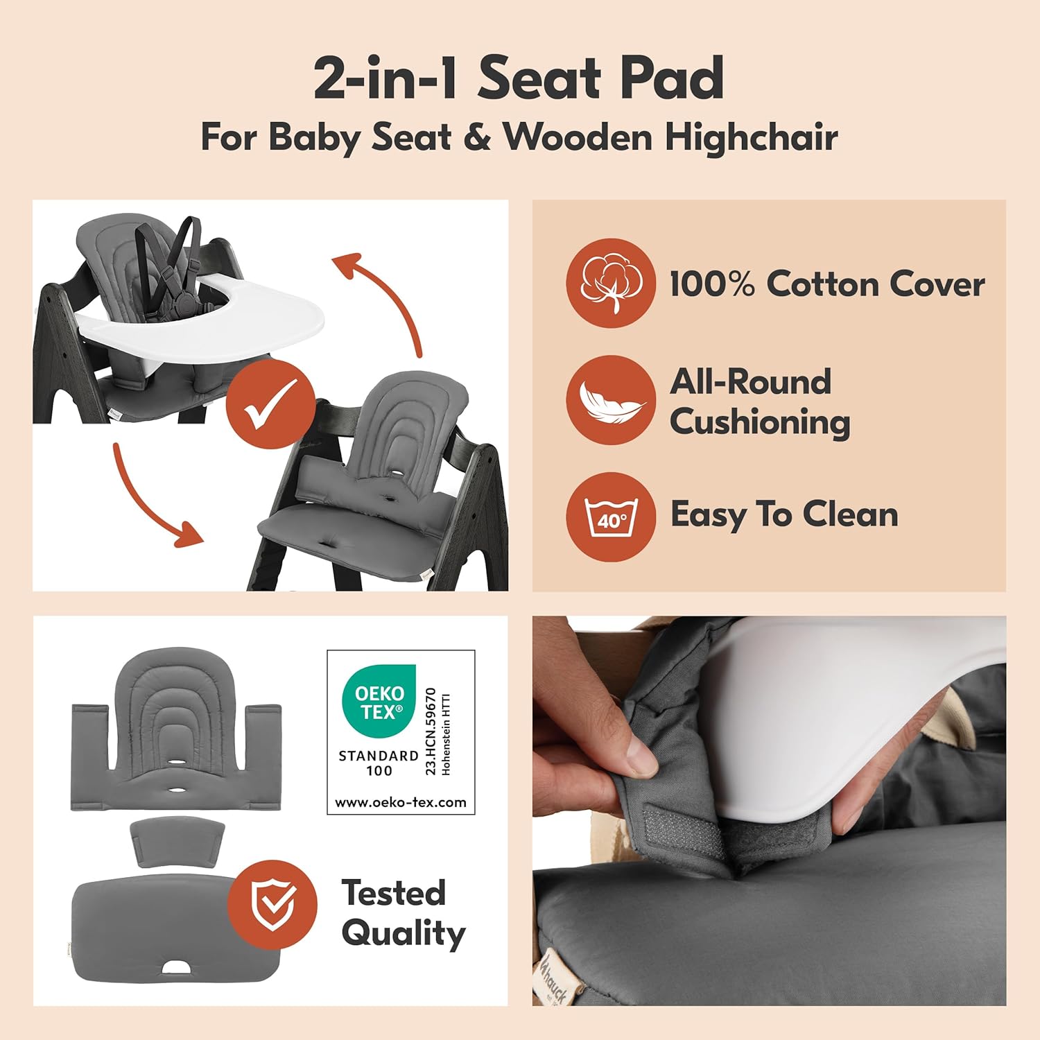 Arketa+ Adjustable Wooden High Chair with Tray & Baby Seat – Grow with Me High Chair, Infant to Adult (286 lbs), Ergonomic, 5-Point Harness, FSC Beech Wood, Convertible Feeding Chair - Black