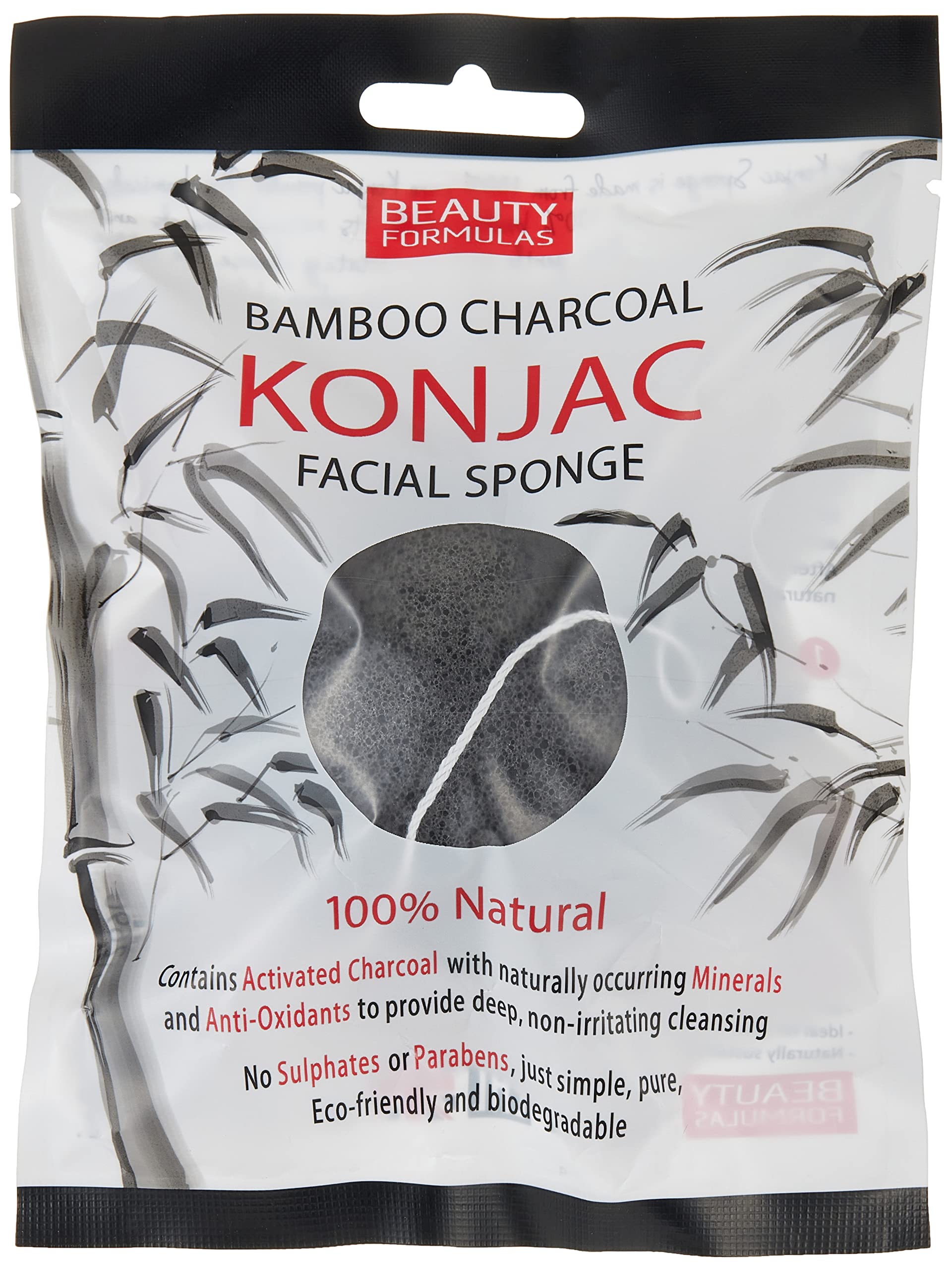 Beauty Formulas Esponja facial Konjac de carbón de bambú 100% natural