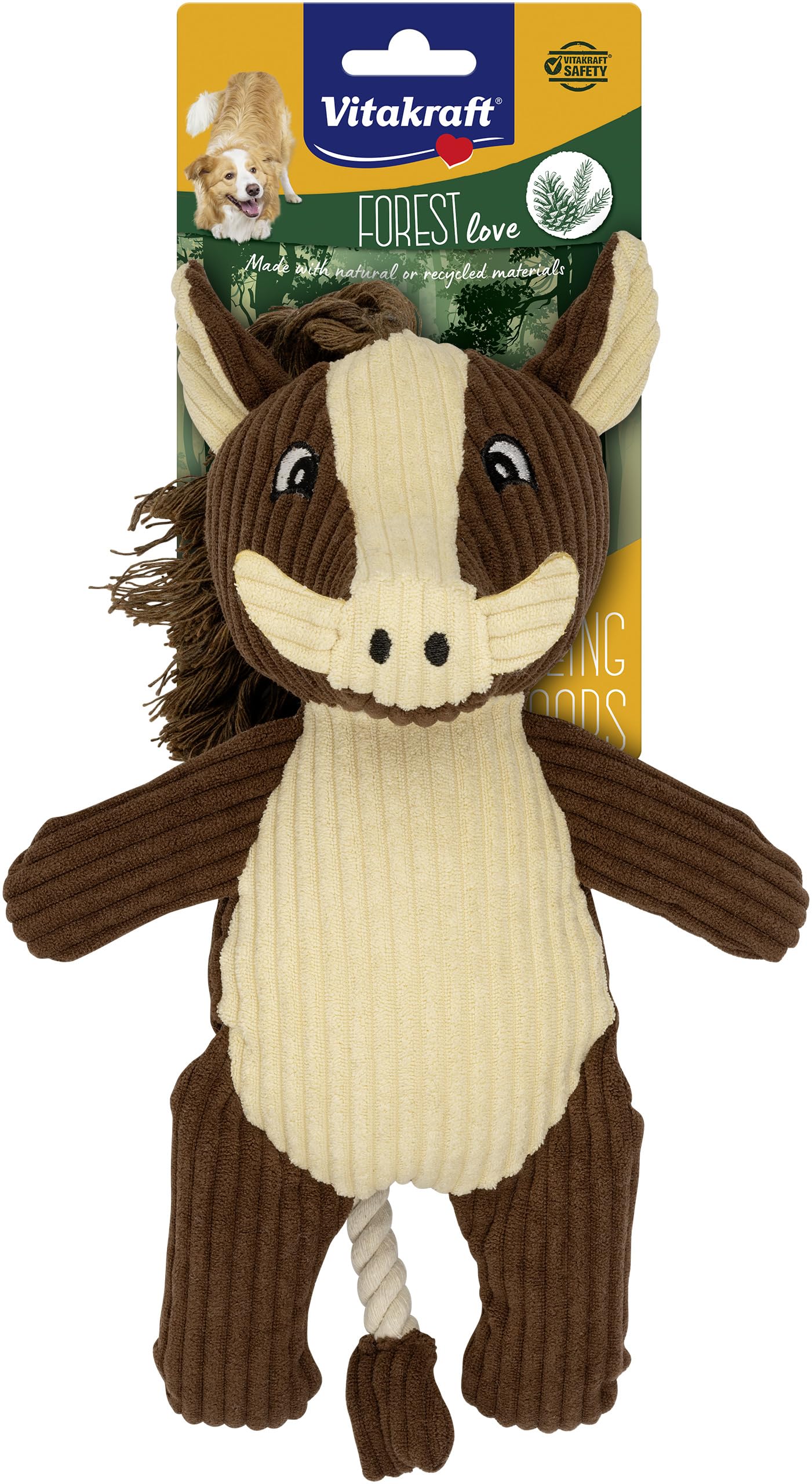 Vitakraft- Forest Love Sanglier, Jouet pour Chien, Peluche pour Chien avec Couineur, en Velours Côtelé (1 Pièce)