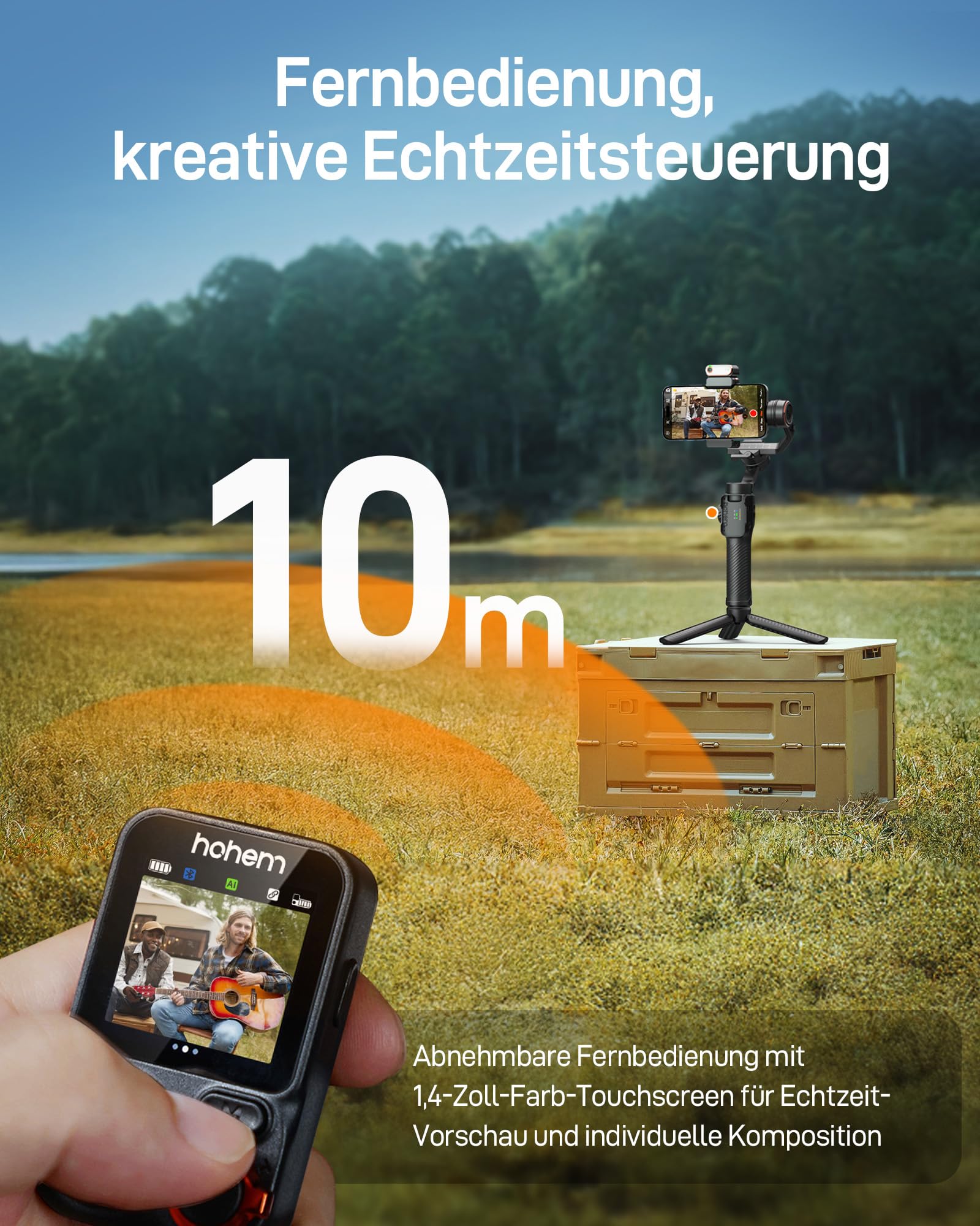hohem iSteady M7 Gimbal Smartphone mit AI-Tracker, Gimbal Stabilisator für Phone, 1,4 Zoll Abnehmbarer Touch-Fernbedienung, Eingebauter Verlängerungsstab, Fülllicht, für Video, YouTube