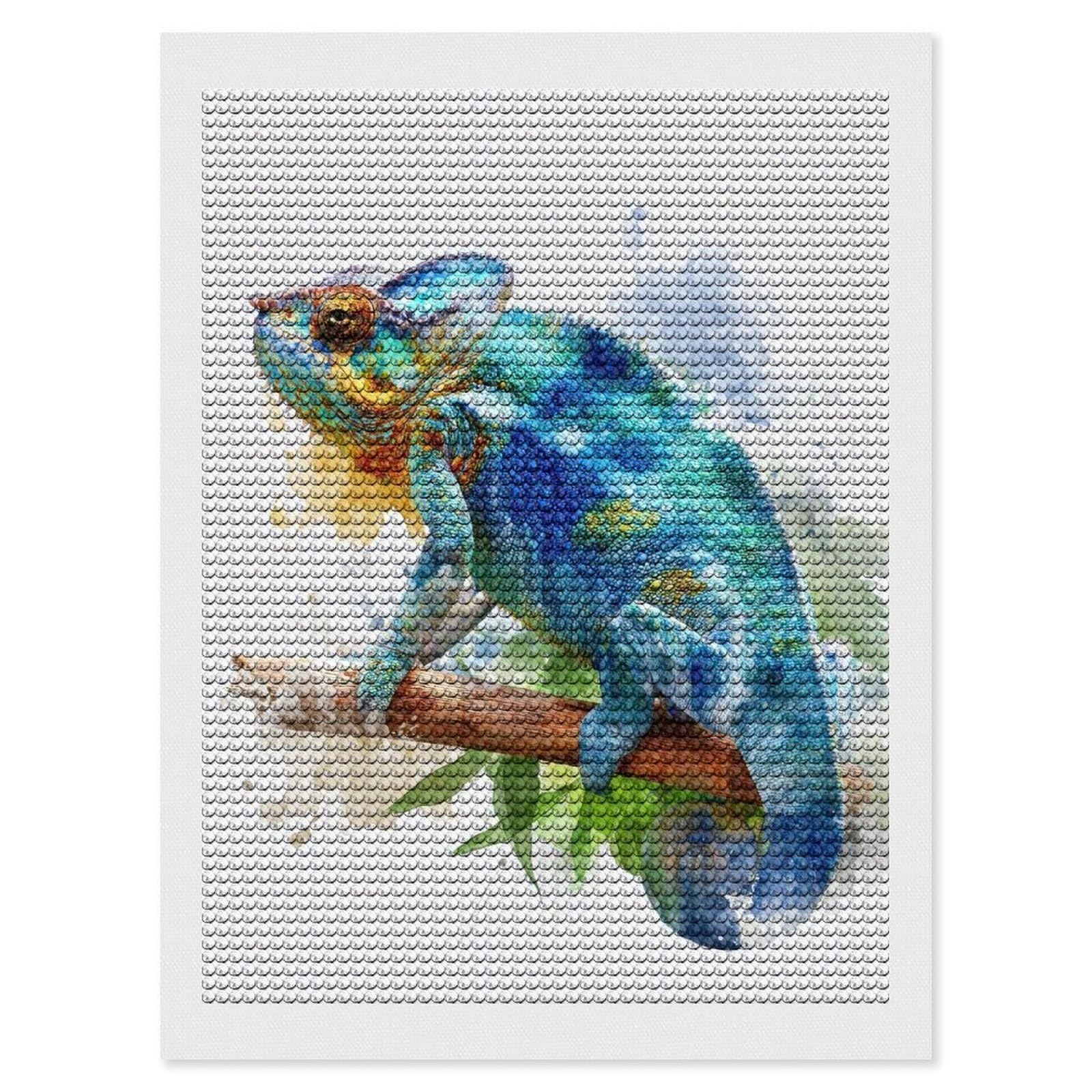 Junmoney Vibrant Chameleon on A Branch Diamond Art Canvas 12"x16", Full Kit Included, Bedroom Decor, for Beginners, Thoughtful Handmade Gift