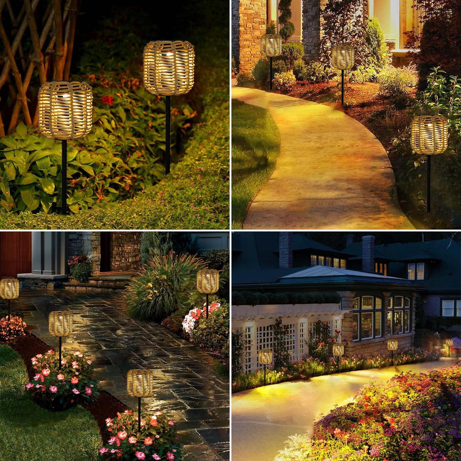 Solarlampen für Außen 2 Stück Vintage Solarleuchten für Garten IP65 Wasserdicht Outdoor Solar Gartenleuchten aus Rattan 3000K Warmweiß Außenleuchte für Rasen Terrasse Hof Patio Gehweg Deko Geschenke