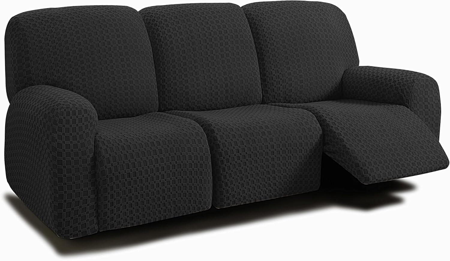 ULTICOR 8-Pieces Recliner Sofa Covers, Jacquared Stretch Couch Covers for 3 Cushion Reclining Sofa Slipcovers Thick Soft Washable (Style 2) (Black, 3 Seater Recliner Cover) 3 Seater Recliner Cover Black