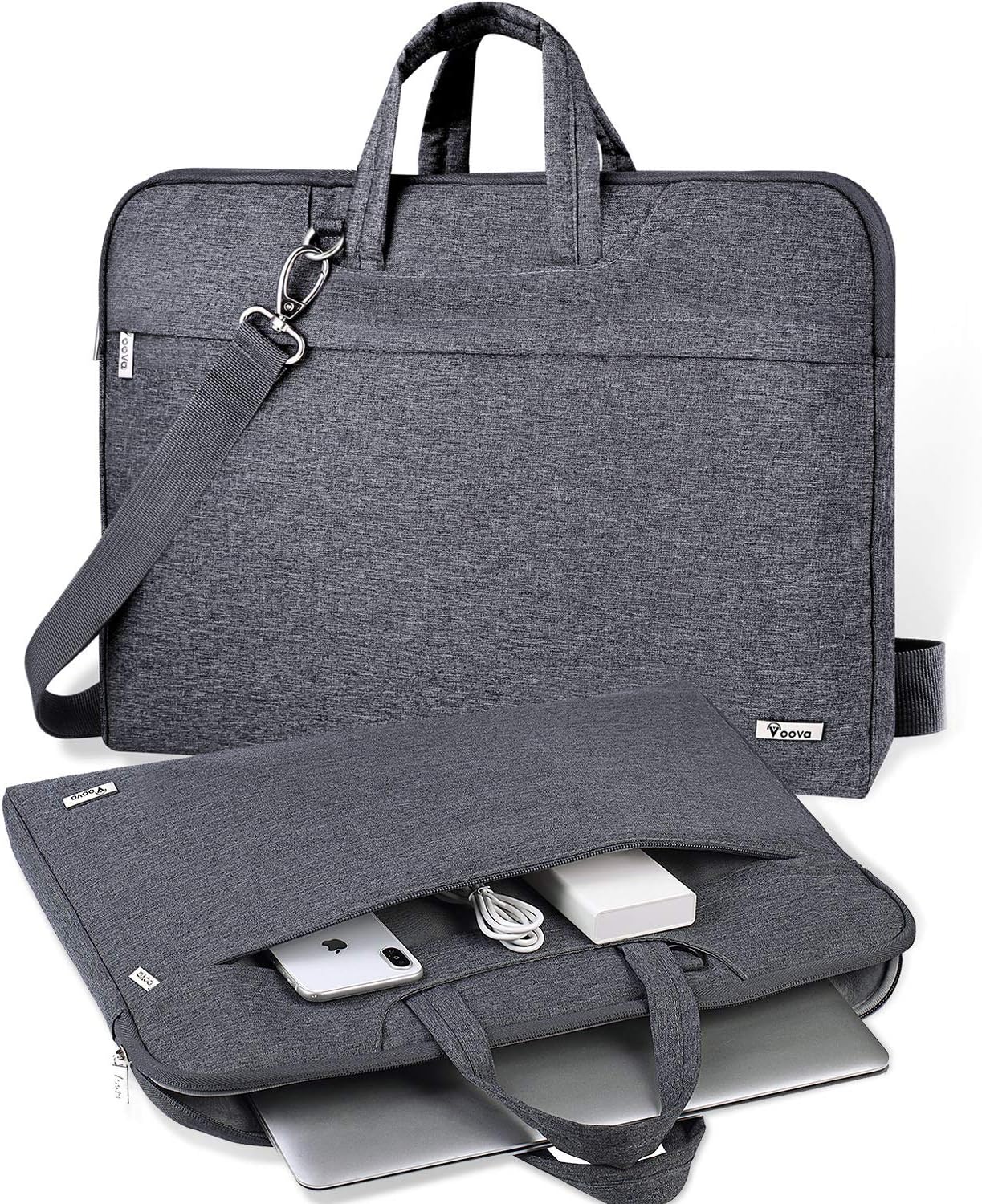 V Voova Laptop Bag 15.6 inch with Shoulder Strap & Handle, Waterproof Laptop Case Sleeve Compatible with 15-16”MacBook Air/Pro, HP Acer Asus Dell Lenovo, Slim Computer Bag for Men Women, Grey
