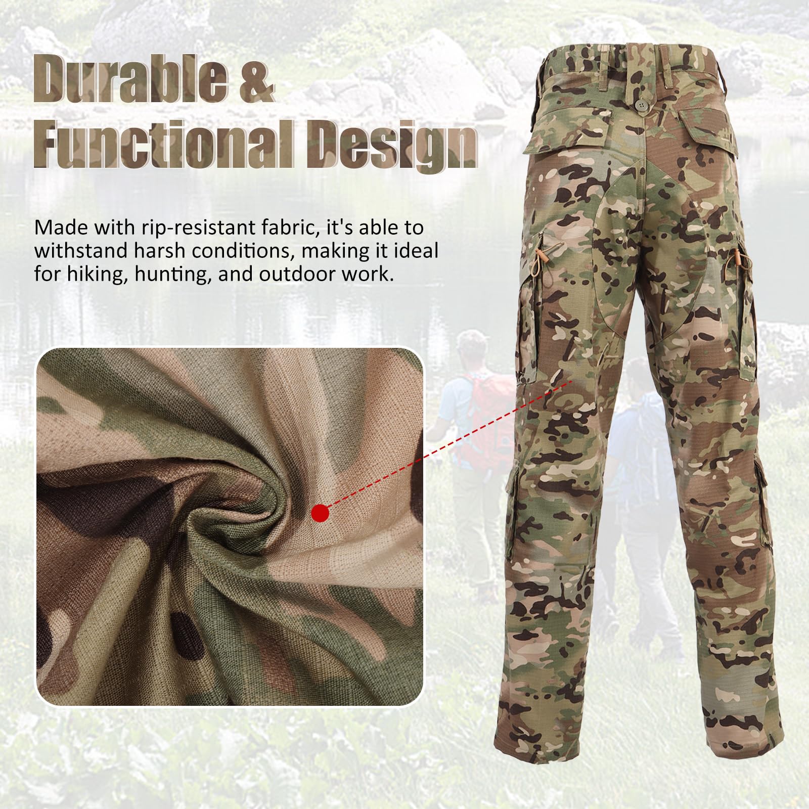 BWBIKE Pantalon Cargo Tactique Homme - Camouflage Militaire Résistant aux Déchirures - Pantalon de Combat Imperméable - Outdoor, Randonnée, Chasse, Trekking & Quotidien