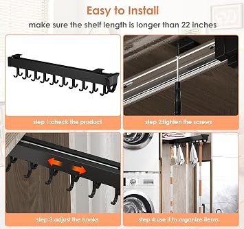 Pull-out Mop and Broom Holder with 20 Sliding Hooks