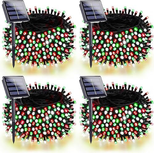 Miniatura 20 de Paquete de 4 luces solares de Halloween de 180 pies para exteriores, impermeables, 320 luces LED naranjas y moradas, cable verde, 8 modos, luces