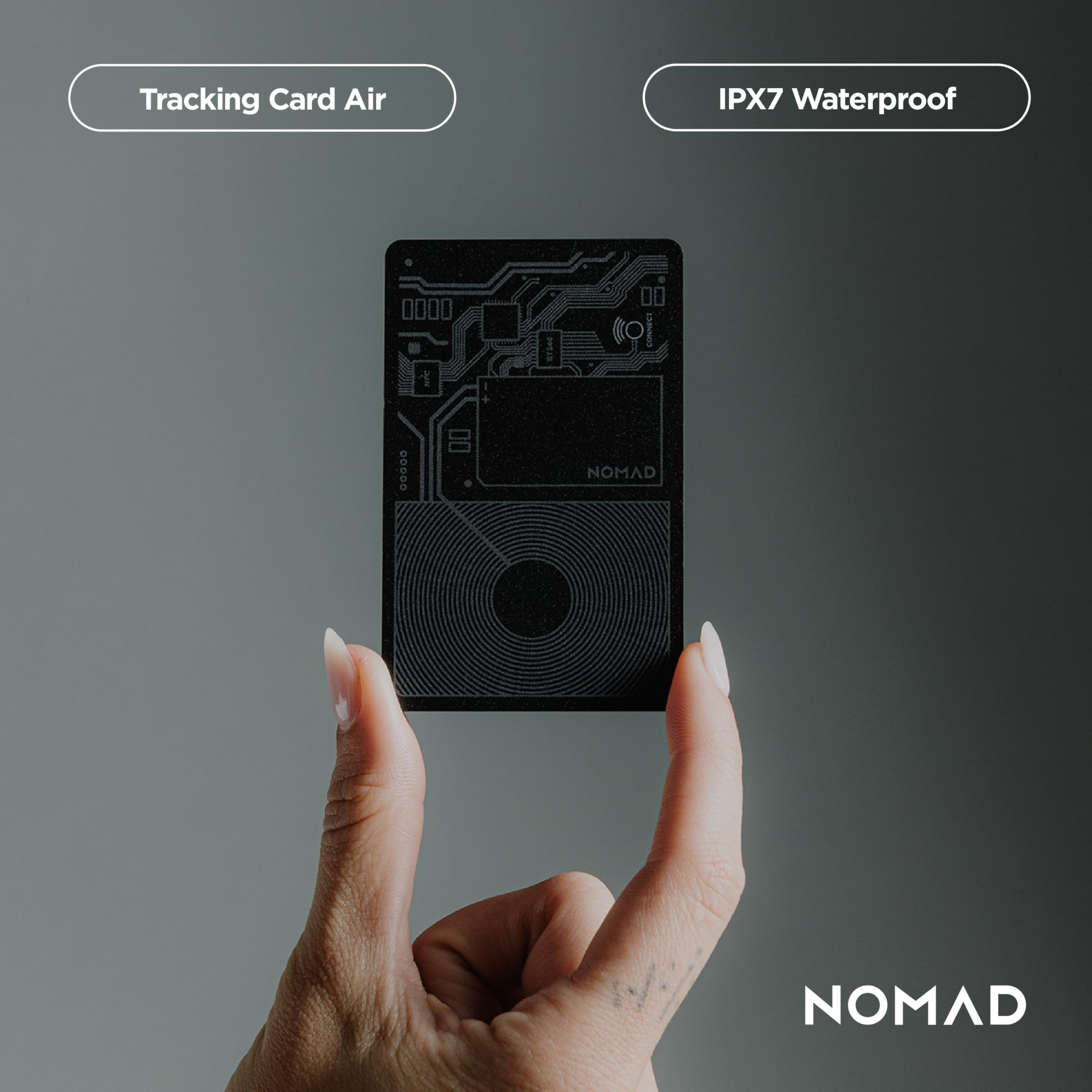 Nomad Scheda di tracciamento Air per Android, sottile, compatibile con Google Find Hub, tracker per carte ricaricabile impermeabile IPX7, batteria 7 mesi, spessore 1,7 mm, Android OS 9 o versioni