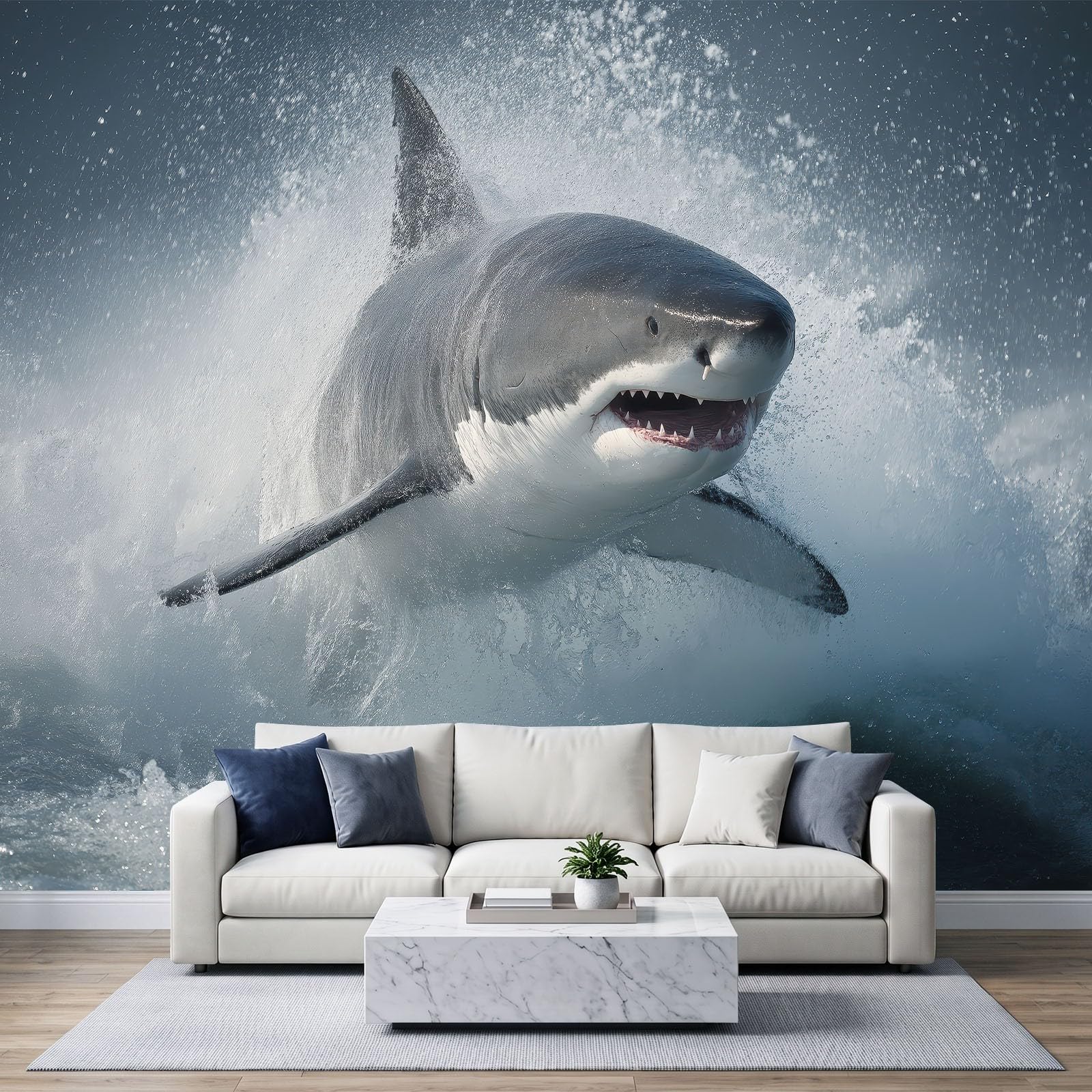 Nowoczesna fototapeta z motywem oceanu, 350 szer. x 256 cm, trwała zwierzę fala oceaniczna pianka rekin, sztuka ścienna do salonu, biura, przedszkola, pokoju zabaw, odporna na rozdarcie