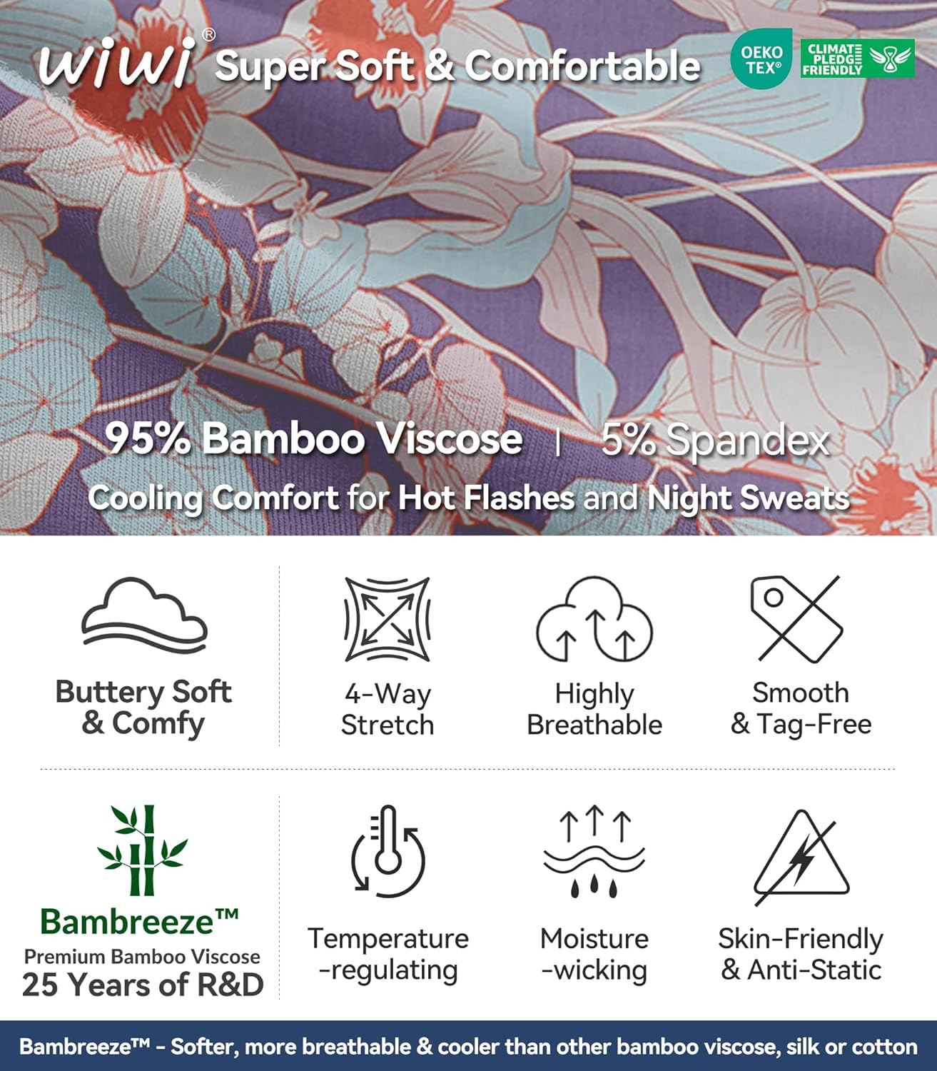 WiWi Pajamas for Women Super Soft Pajama Sets Cooling Short Sleeve Top Capri Pants Viscose from Bamboo Sleepwear Pjs S-4X - Image 6