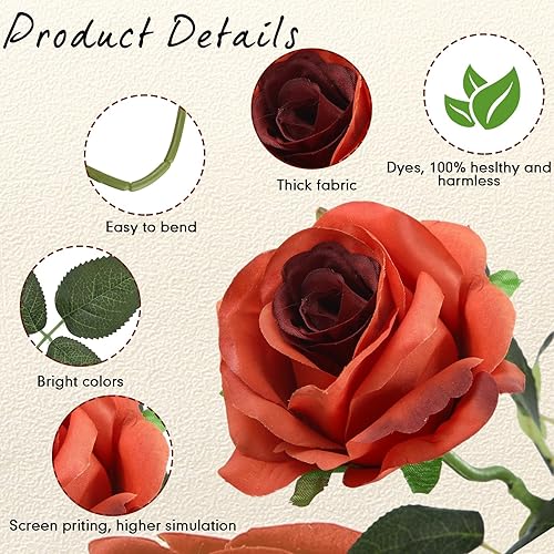 Miniatura 3 de Jutom 30 rosas artificiales de San Valentín, tallos de rosas artificiales para arreglos de boda, ramo de novia, centro de mesa, decoración de fiesta
