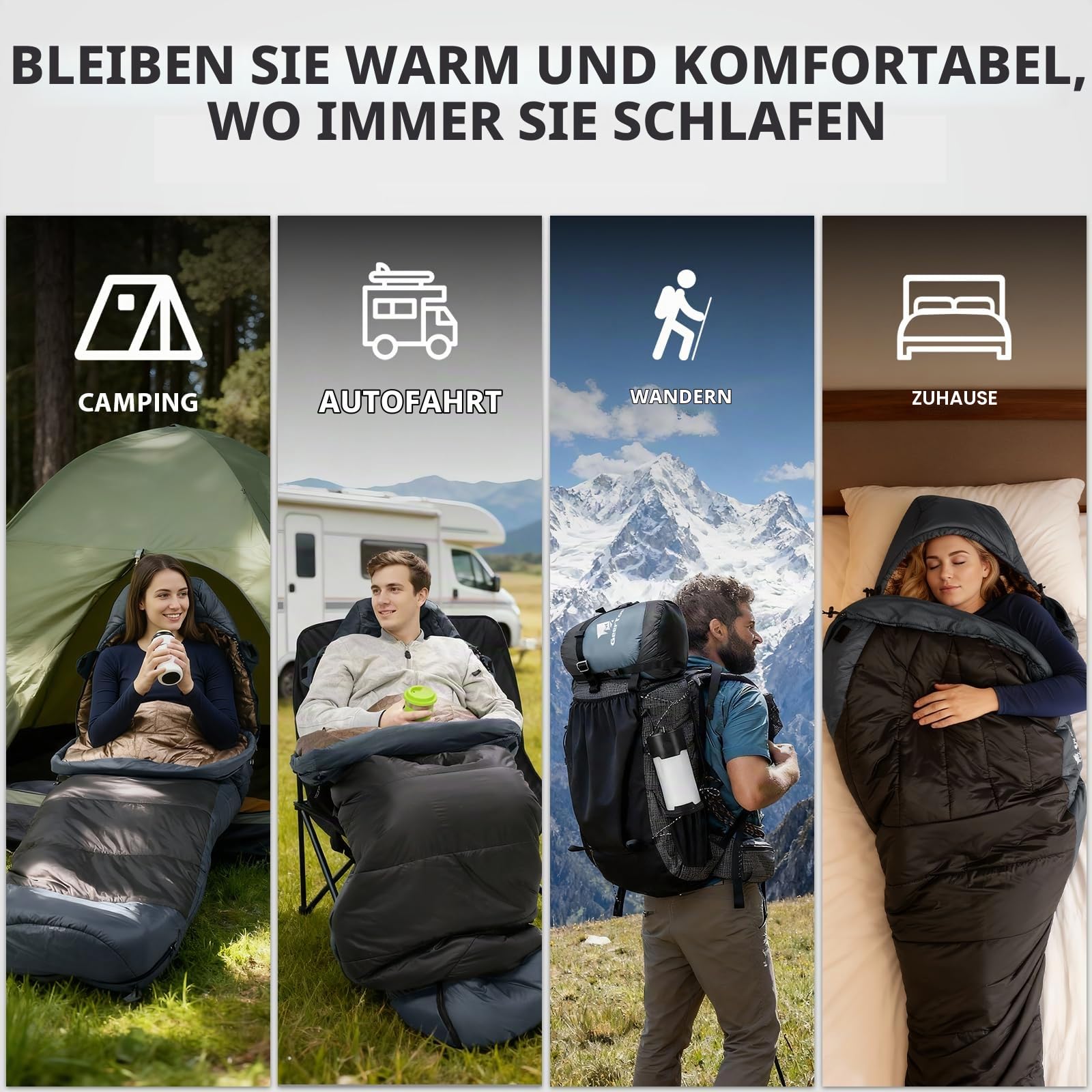 GEERTOP Mumienschlafsack für Erwachsene – Graphen-Technologie & Pflanzenfaser-Füllung, 3-4 Jahreszeiten Winterschlafsack (1500g, -3°C bis 4°C), Wasserabweisend, Warm für Camping & Auto-Reisen