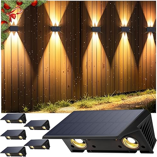 Miniatura 16 de Luces de valla alimentadas por energía solar, paquete de 6 luces solares para valla con botones flexibles arriba/abajo, IP67 impermeables para