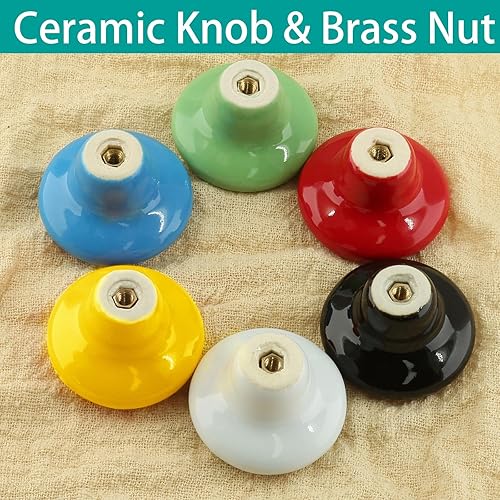 Miniatura 9 de 10 pomos de cerámica para gabinete, 1.5 pulgadas1.496 in, color azul, lindos pomos redondos para cajones, manijas redondas con tornillos para