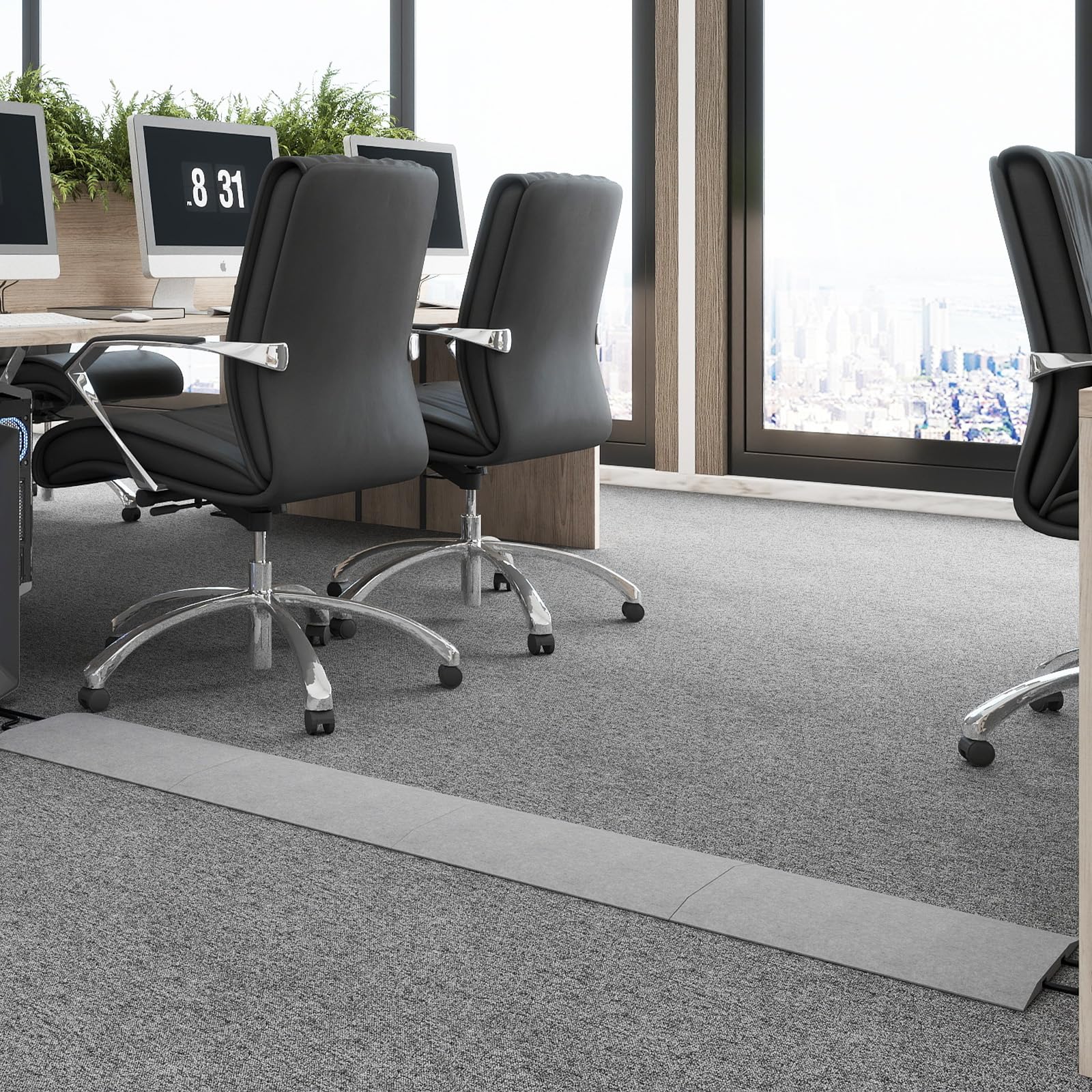 PUNCIA Cubierta de fieltro para cables de suelo con 2 canales, ocultador de cables de perfil bajo para alfombras, tira de gestión de cables de 160 cm con velcro y cinta 3M para oficina, exposición