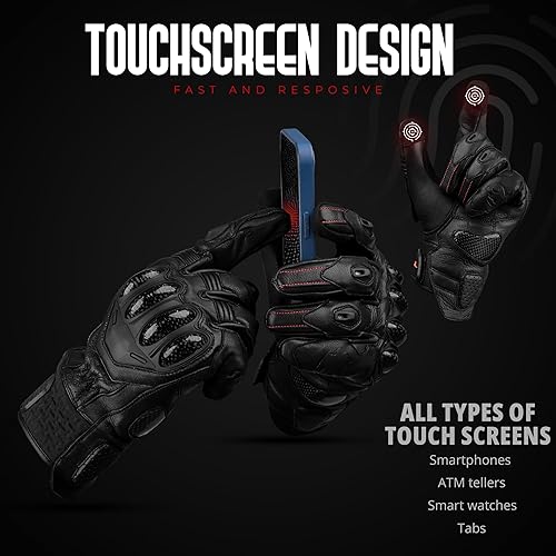 Miniatura 7 de J.A.G. Premium Leather Motorcycle Motorbike Gloves with Knuckle Protection - Touchscreen Motorcycle Gloves for Men - Durable Powersports Gloves