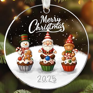 SUCHAGIFT Cupcake Ornament - Food Ornaments for Christmas Tree, Dessert Baking Ornaments - Food Dessert Cookie Gifts for Baking Lover, Baker - Acrylic Gingerbread Snowman Ornament
