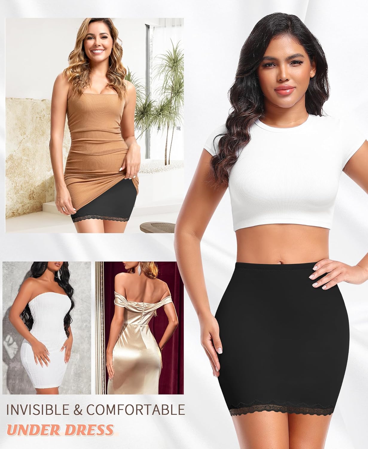 DERCA Half Slips for Women Under Dress Non Cling Lace Trim Slip Skirt Above Knee Underskirt for Dresses - Image 6