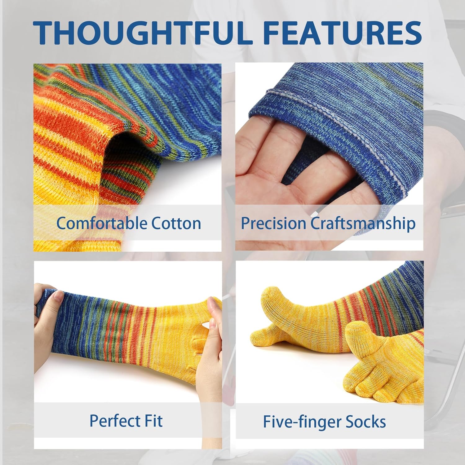 Crew Toe Sock, Cotton Ankle Sock & Stocking, Arch Support, Running Five-Toe Design(3&6pairs) - Image 2