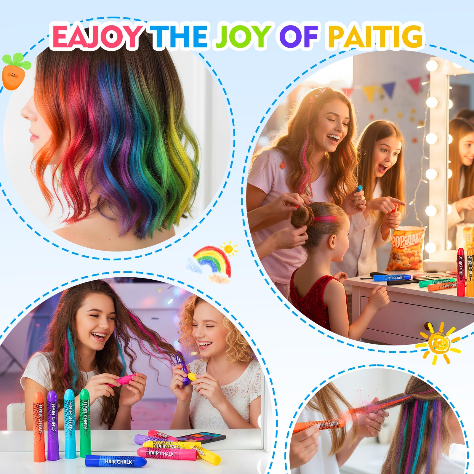SPRINGSUGAR 8 Colores Temporales Tiza para El Cabello Tinte para Niñas Niños Adultos, Lavable Color de Cabello Maquillaje para Eventos Deportivos Halloween Navidad Cumpleaños Cosplay Festivales Cabell