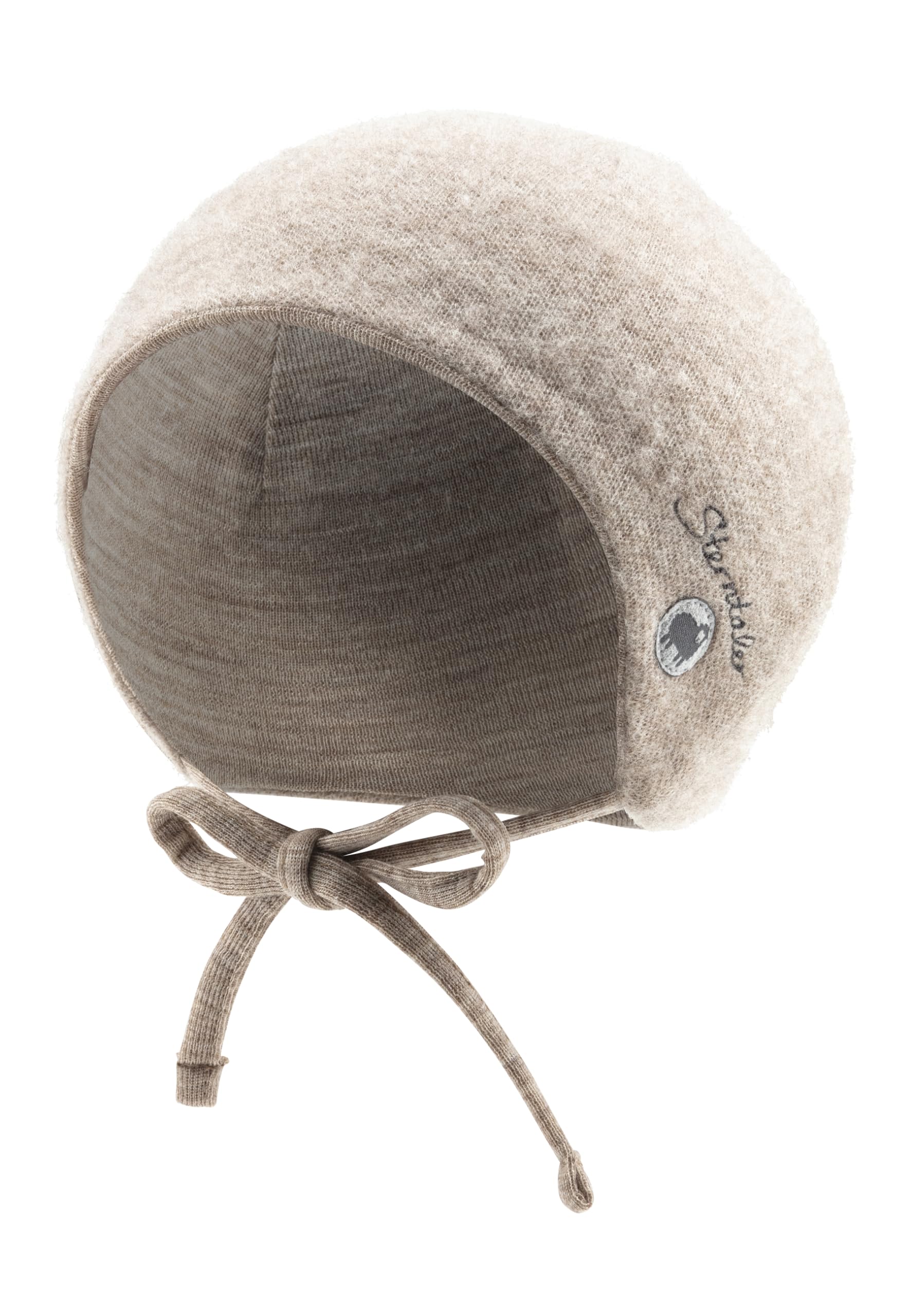 Sterntaler Mütze mit feinem Streifen und Applikation Bär - Jungen Beanie mit Ohrenklappen und Bindeband