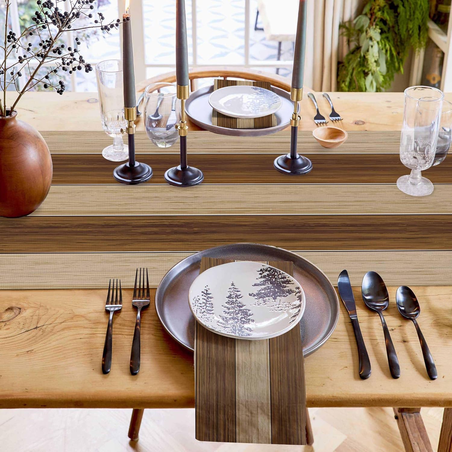 Dining Table Runner Dresser Scarves, Vintage Rustic Brown Wood Grain Table Runners 108 inches Long,Non-Slip Washable Coffee Table Runners for Wedding Party Holiday Dinner Table Decoration